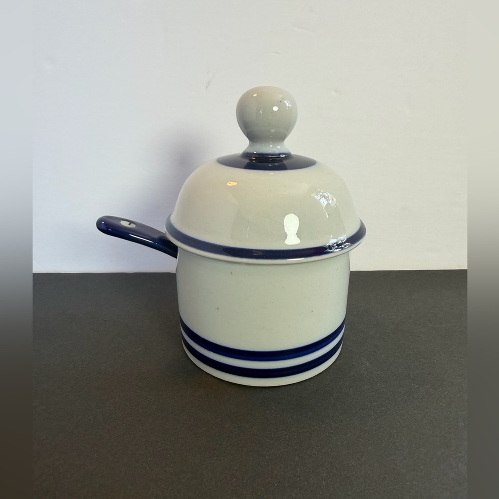 Vintage Dansk Blue Mist Jelly Jam Pot/Sugar Bowl with Lid & Spoon - Stoneware
